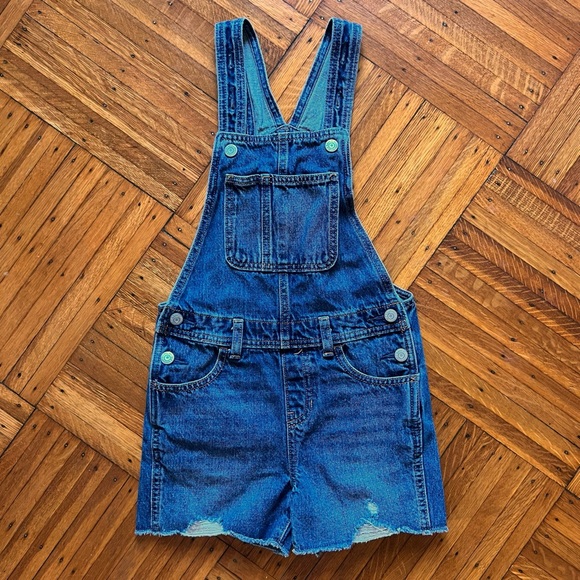 Old Navy Medium Wash Frayed Hem Jean Shortalls - Picture 2 of 4
